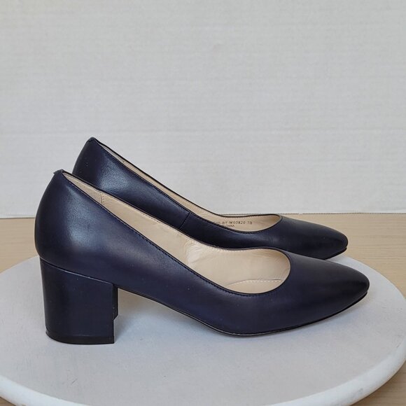 Cole Haan Justine Navy Leather Block Chunky Heels Classic Pumps - Picture 2 of 16